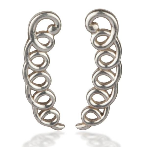 Alternate image for Silver Earrings with Curved Vertical Bars Openwork Circles Cascading Charm