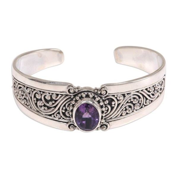 Alternate image for Amethyst and Sterling Silver Balinese Style Cuff Bracelet Twilight Goddess