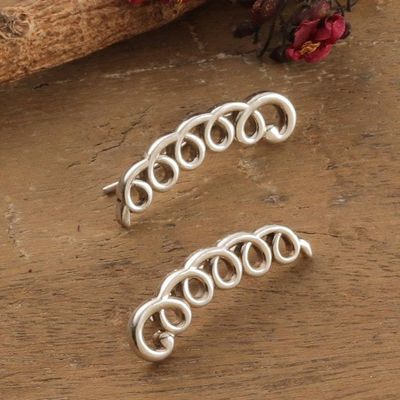 Alternate image for Silver Earrings with Curved Vertical Bars Openwork Circles Cascading Charm