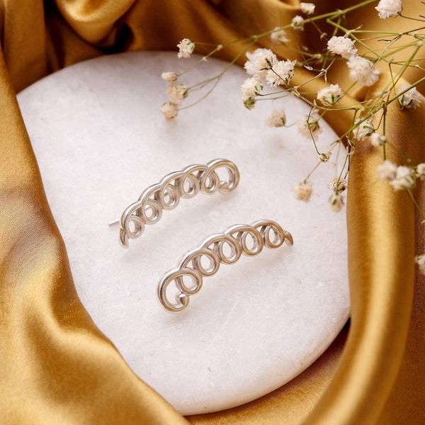 Alternate image for Silver Earrings with Curved Vertical Bars Openwork Circles Cascading Charm