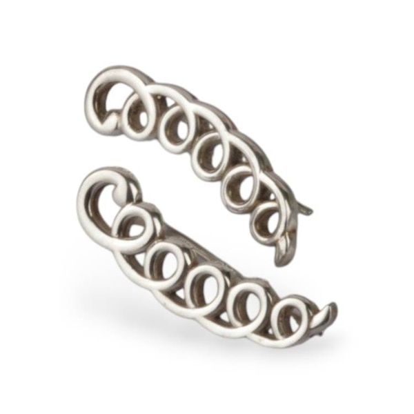 Alternate image for Silver Earrings with Curved Vertical Bars Openwork Circles Cascading Charm