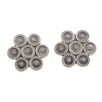 Alternate image for Sterling Silver Button Earrings Modern Flower Modern Flower