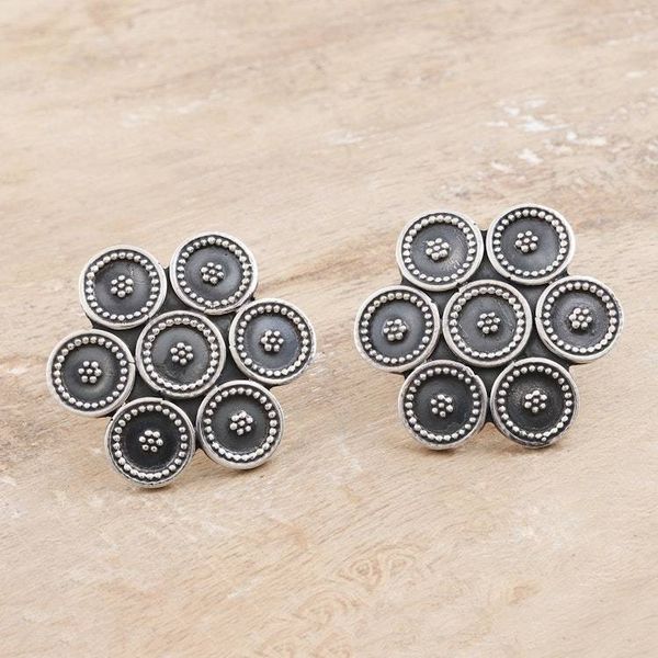 Alternate image for Sterling Silver Button Earrings Modern Flower Modern Flower