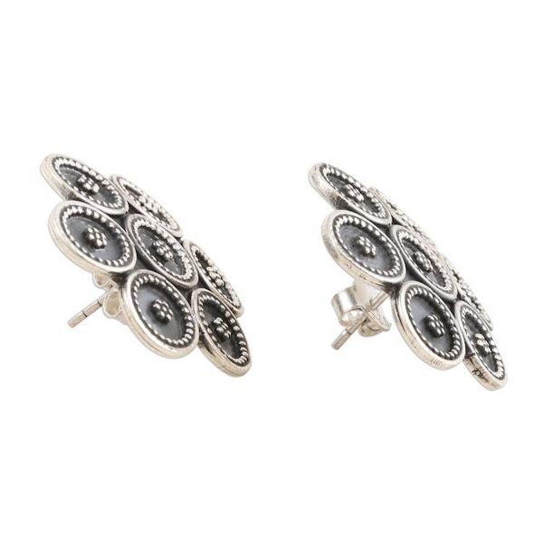 Alternate image for Sterling Silver Button Earrings Modern Flower Modern Flower