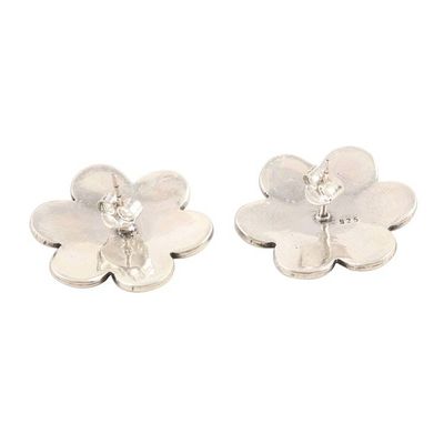 Alternate image for Sterling Silver Button Earrings Modern Flower Modern Flower