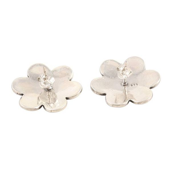 Alternate image for Sterling Silver Button Earrings Modern Flower Modern Flower