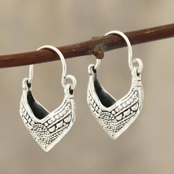 Alternate image for Pointed Sterling Silver Hoop Earrings from India Pointed Dew