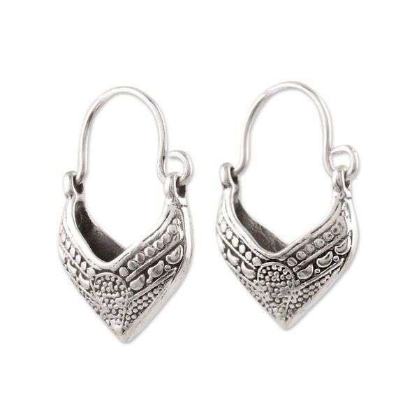 Alternate image for Pointed Sterling Silver Hoop Earrings from India Pointed Dew