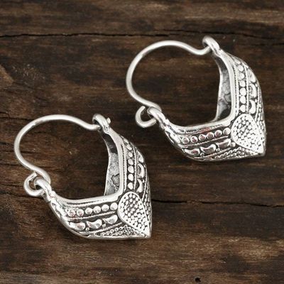 Alternate image for Pointed Sterling Silver Hoop Earrings from India Pointed Dew