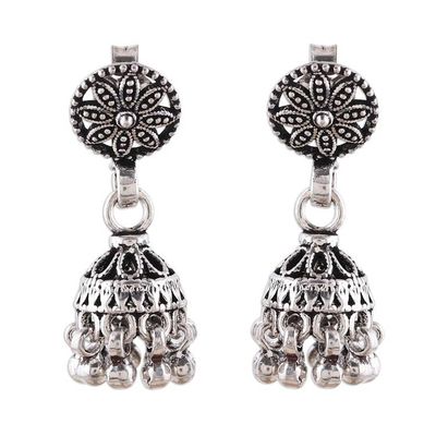 Alternate image for Floral Jhumki Sterling Silver Chandelier Earrings from India Flowering Jhumki