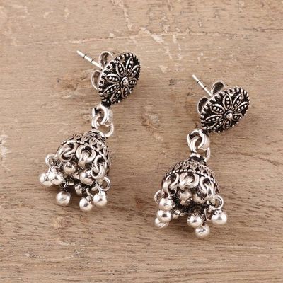 Alternate image for Floral Jhumki Sterling Silver Chandelier Earrings from India Flowering Jhumki
