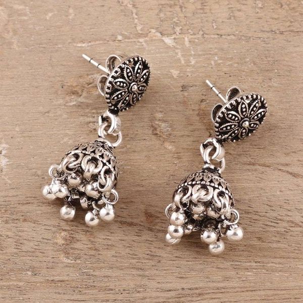 Alternate image for Floral Jhumki Sterling Silver Chandelier Earrings from India Flowering Jhumki