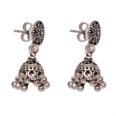 Alternate image for Floral Jhumki Sterling Silver Chandelier Earrings from India Flowering Jhumki