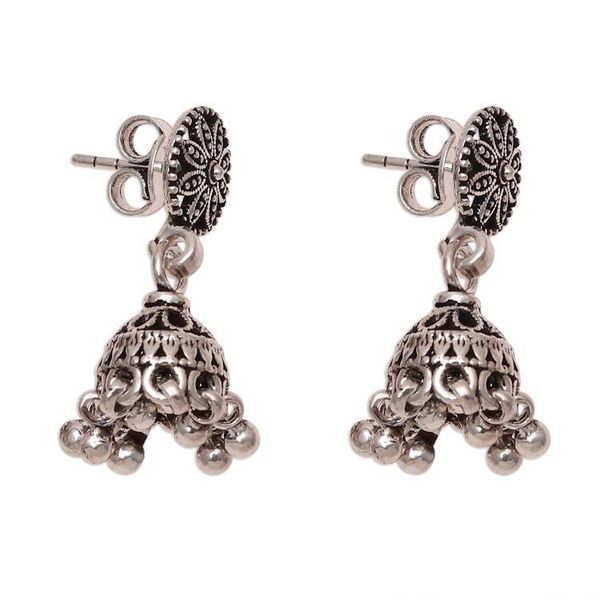 Alternate image for Floral Jhumki Sterling Silver Chandelier Earrings from India Flowering Jhumki