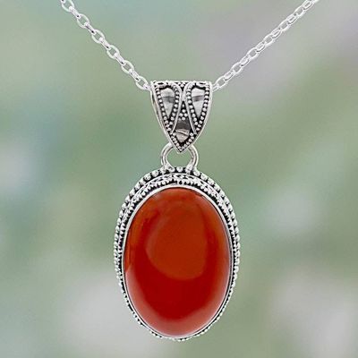 Primary image for Hand Made Red Carnelian Pendant Necklace from India Fiery Glamour