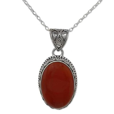Alternate image for Hand Made Red Carnelian Pendant Necklace from India Fiery Glamour