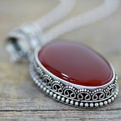 Alternate image for Hand Made Red Carnelian Pendant Necklace from India Fiery Glamour