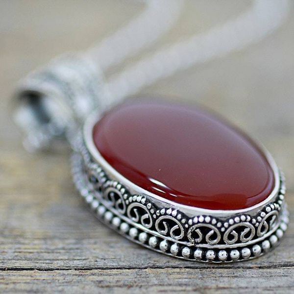 Alternate image for Hand Made Red Carnelian Pendant Necklace from India Fiery Glamour