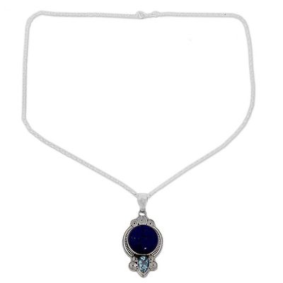 Alternate image for Hand Made Lapis Lazuli Blue Topaz Pendant Necklace India Glamorous Blue