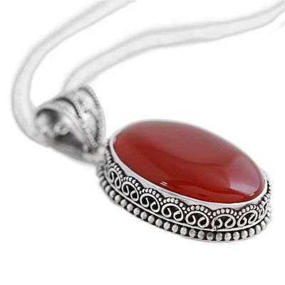 Alternate image for Hand Made Red Carnelian Pendant Necklace from India Fiery Glamour