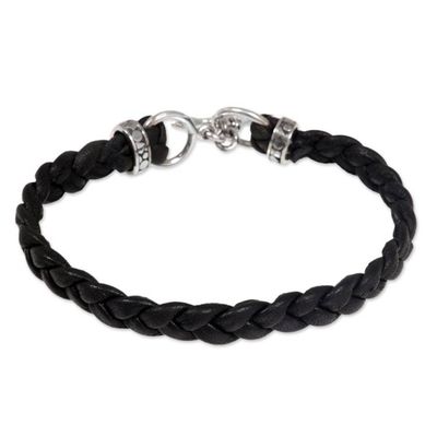 Alternate image for Mens Leather Braided Bracelet Time