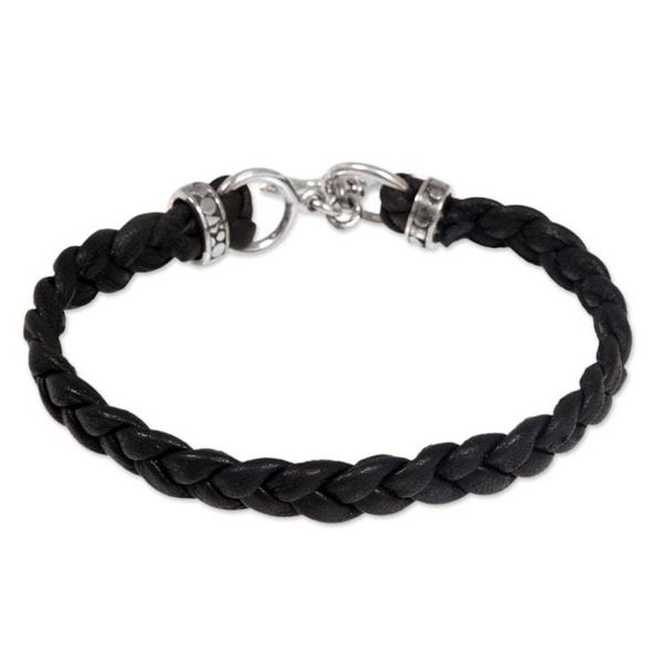 Alternate image for Mens Leather Braided Bracelet Time