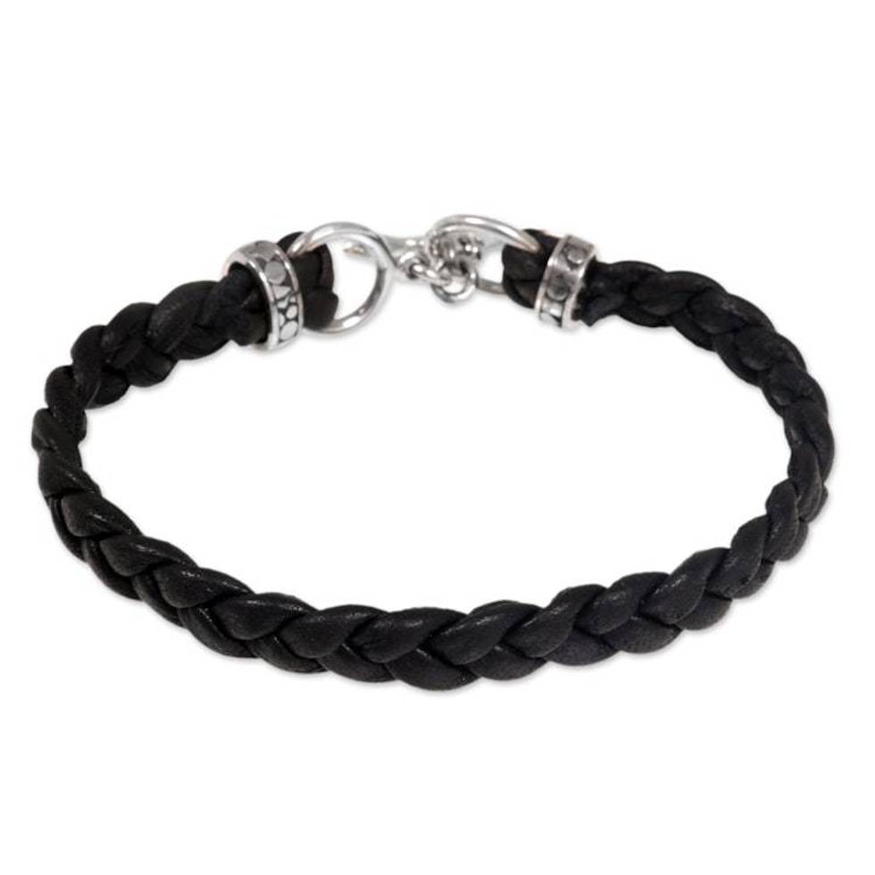Men's Leather Braided Bracelet 'Time'
