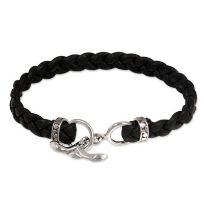 Alternate image for Mens Leather Braided Bracelet Time
