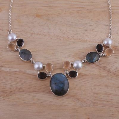 Alternate image for Dark Multi-Gemstone Pendant Necklace from India Entrancing Dusk