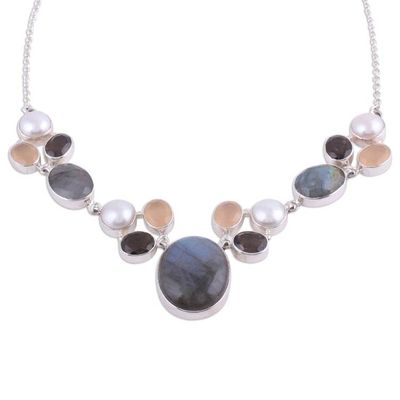 Alternate image for Dark Multi-Gemstone Pendant Necklace from India Entrancing Dusk
