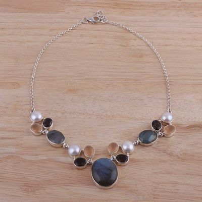Alternate image for Dark Multi-Gemstone Pendant Necklace from India Entrancing Dusk