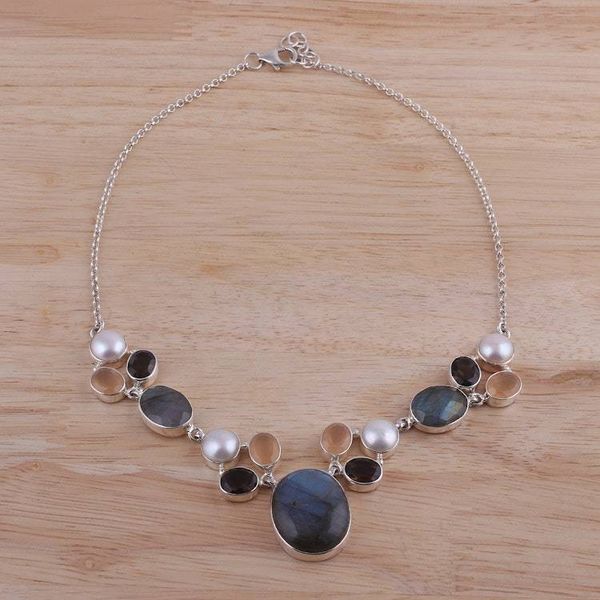 Alternate image for Dark Multi-Gemstone Pendant Necklace from India Entrancing Dusk