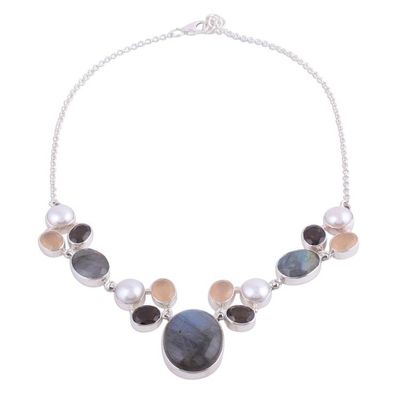 Alternate image for Dark Multi-Gemstone Pendant Necklace from India Entrancing Dusk