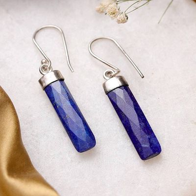 Alternate image for High-Polished Minimalist Lapis Lazuli Dangle Earrings Fragments of Intellect