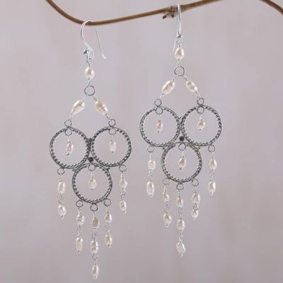 Alternate image for Sterling Silver Pearl Chandelier Earrings Rose Cascade