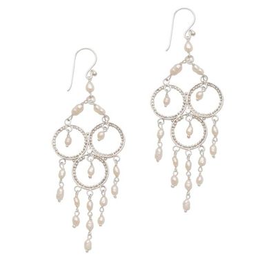 Alternate image for Sterling Silver Pearl Chandelier Earrings Rose Cascade