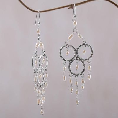 Alternate image for Sterling Silver Pearl Chandelier Earrings Rose Cascade
