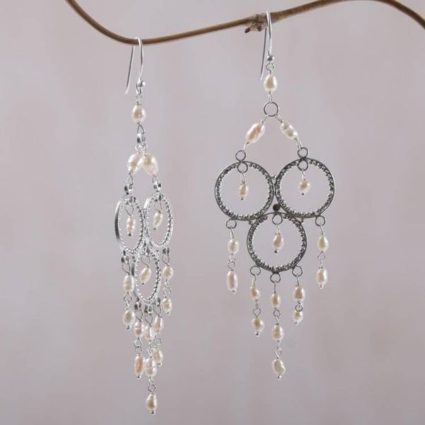Alternate image for Sterling Silver Pearl Chandelier Earrings Rose Cascade