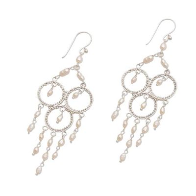 Alternate image for Sterling Silver Pearl Chandelier Earrings Rose Cascade