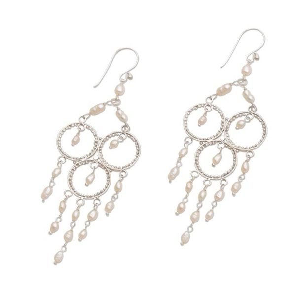 Alternate image for Sterling Silver Pearl Chandelier Earrings Rose Cascade