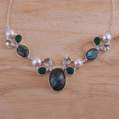Alternate image for Artisan Crafted Multi-Gemstone Pendant Necklace from India Entrancing Princess