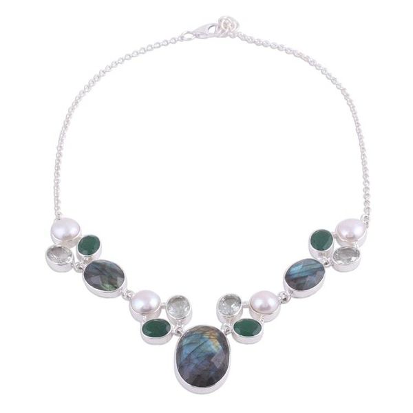 Alternate image for Artisan Crafted Multi-Gemstone Pendant Necklace from India Entrancing Princess