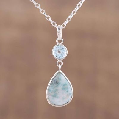 Primary image for Dazzling Larimar and Blue Topaz Pendant Necklace from India Alluring Sky