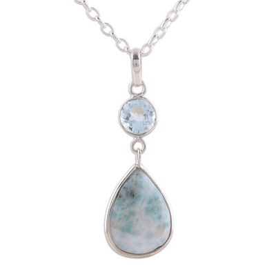 Alternate image for Dazzling Larimar and Blue Topaz Pendant Necklace from India Alluring Sky