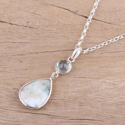 Alternate image for Dazzling Larimar and Blue Topaz Pendant Necklace from India Alluring Sky