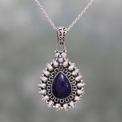 Alternate image for Lapis Lazuli and Sterling Silver Pendant Necklace from India Corona Drop