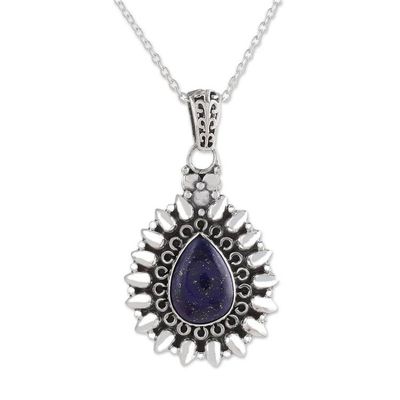 Alternate image for Lapis Lazuli and Sterling Silver Pendant Necklace from India Corona Drop