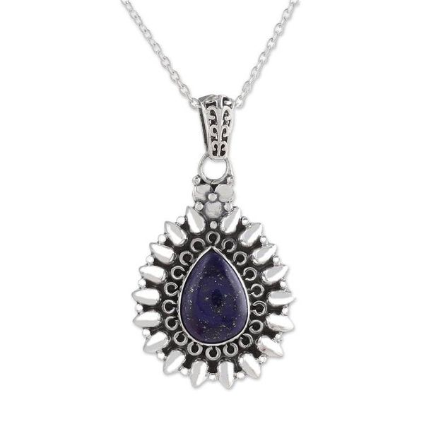 Alternate image for Lapis Lazuli and Sterling Silver Pendant Necklace from India Corona Drop