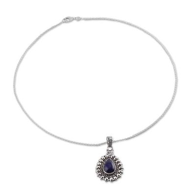 Alternate image for Lapis Lazuli and Sterling Silver Pendant Necklace from India Corona Drop