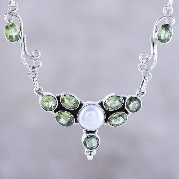 Alternate image for Peridot and Cultured Pearl Pendant Necklace from India Green Grove